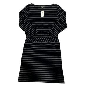 L.L. Bean Signature Knit Dress Women's 12 Charcoal Gray Stripped Slip Stretch